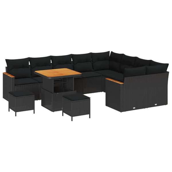 vidaXL Havesofa Sæt 12 pcs Sort polyrattan