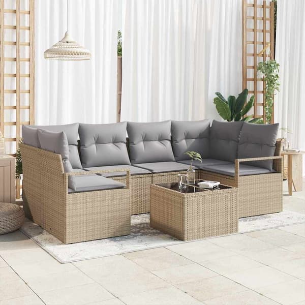 vidaXL Sofa Sæt 7 pcs Beige og grå polyrattan
