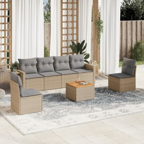 vidaXL sofasæt til haven 7 dele med hynder polyrattan beige
