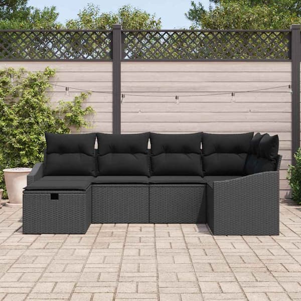 vidaXL Sofa Sæt med pude med opbevaring 6 pcs Sort polyrattan