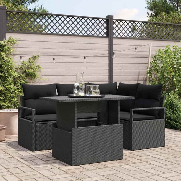 vidaXL Havesofa Sæt med pude 5 pcs Sort polyrattan