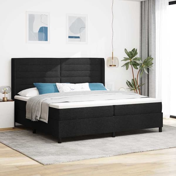 vidaXL LED Box Spring Bed med madras Sort 200 x 200 cm Stof