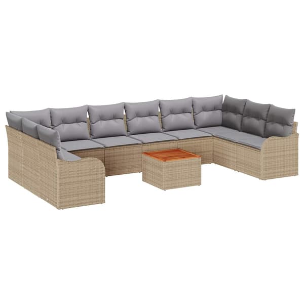 vidaXL Have Sofa Sæt 10 pcs Beige, lys grå Rattan & Polyesterstof