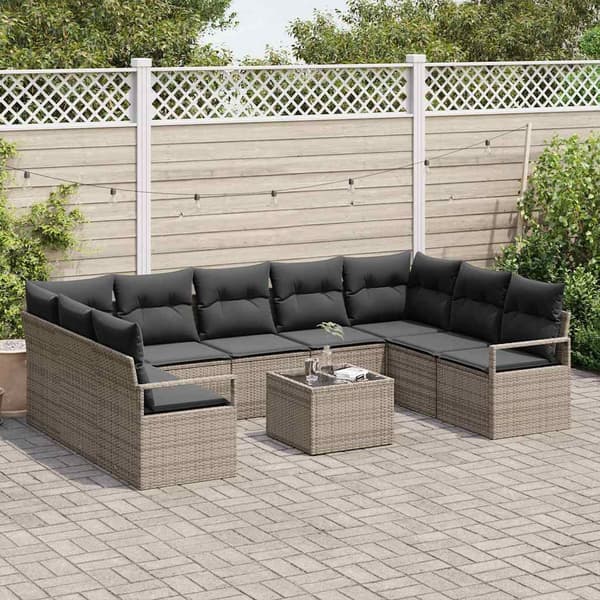 vidaXL Sofa Sæt med pude 10 pcs Grå polyrattan