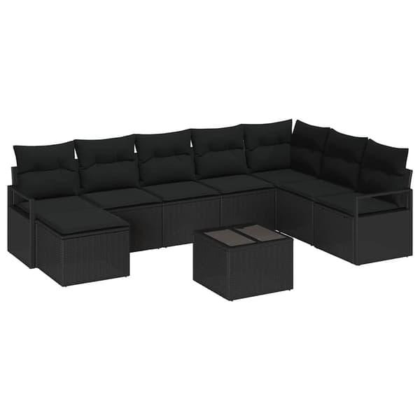 vidaXL Sofasæt med hynder og opbevaring 9 dele Sort polyrattan