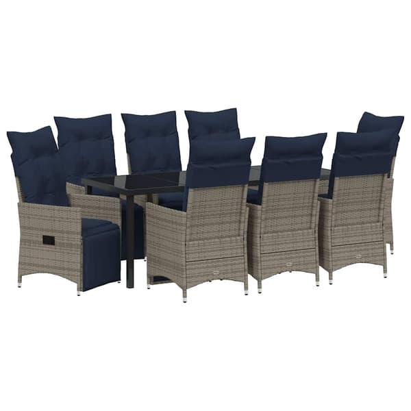 vidaXL Have Spisebordssæt 9 pcs Grå polyrattan