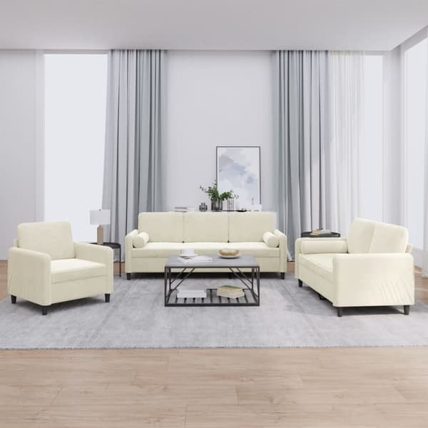 vidaXL sofasæt 3 dele med puder velour cremefarvet
