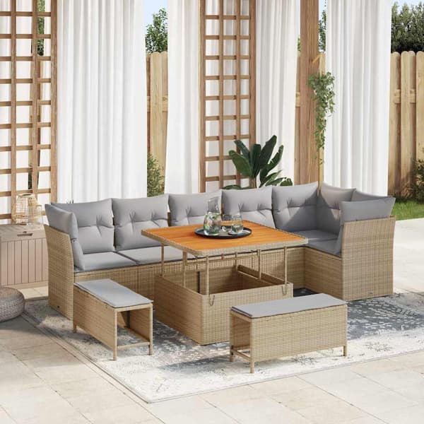 vidaXL Havesofa Sæt 9 pcs Beige polyrattan