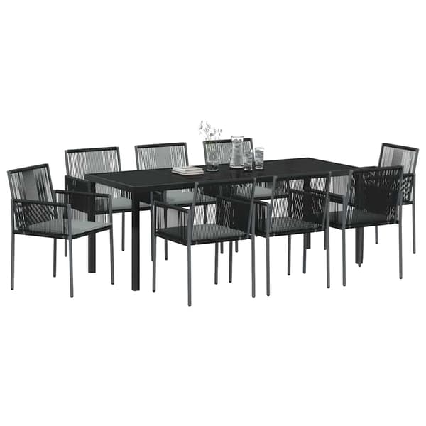 vidaXL Have Spisebordssæt 9 pcs Sort Poly rattan