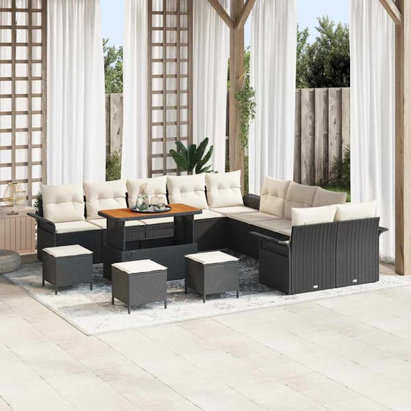 vidaXL Havesofa Sæt 14 pcs Sort polyrattan