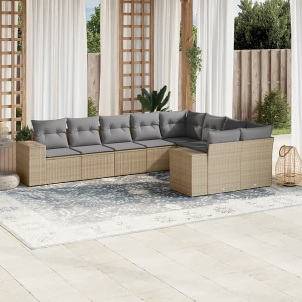 vidaXL sofasæt til haven 9 dele med hynder polyrattan beige