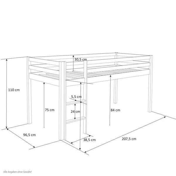 Lit mezzanine för barn 90 x 200 cm, grå Basic | utan ribbotten