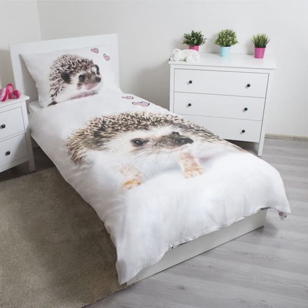 Sängkläder i bomull "Hedgehog" - Vit/Brown - 140 x 200 cm