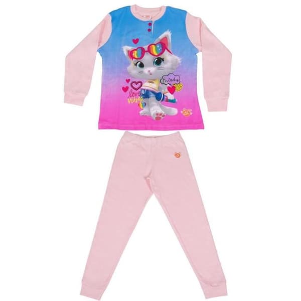 Pyjamas lång Milady 44 Katter, rosa godis, 7 år
