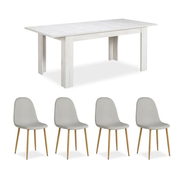 Utökningsbart matbord 160x90 med 4 grå stolar