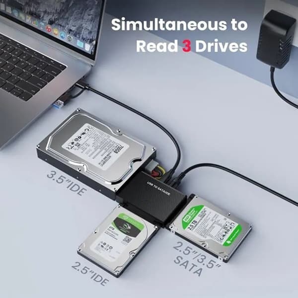 (Musta) USB 3.0 - IDE SATA -kiintolevysovitin 2,5" 3,5" IDE SATA SSD -kiintolevylle ulkoisella virtalähteellä