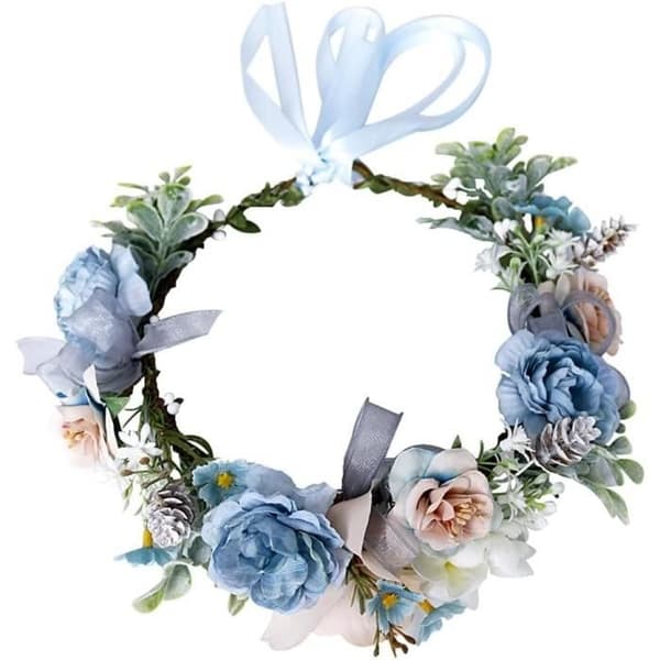 Blå blomkrona för kvinnor och flickor, bohemisk stil, bröllopsfest,