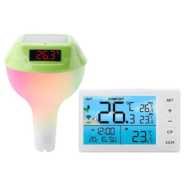 Solcellsbassängtermometer, digital LED-mätare, vattentät design, grön digital display