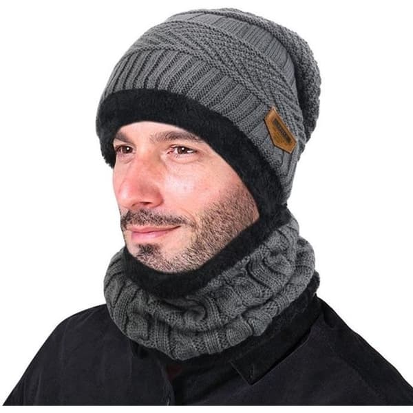 (Grå) Mössa och halsdukset - Herr - Grå - Stickad - Akrylfoder - Vinter