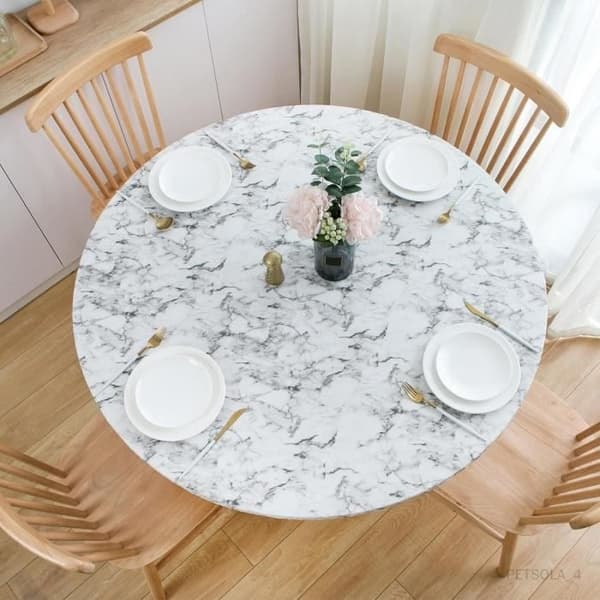 Rund vinyldug - MÆRKE - Model - Marmormønster - Vaskbar - Elastisk kant