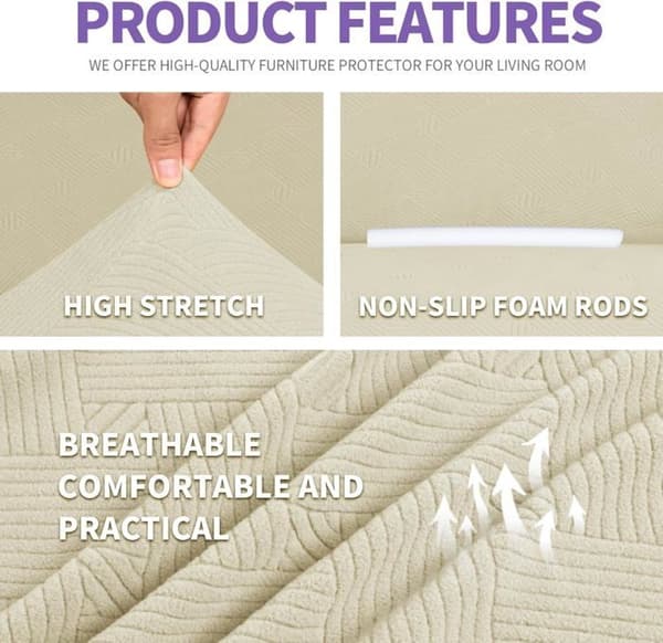 Stretchfåtöljöverdrag, 2-sits sofföverdrag med armstöd, Hundsoffskydd, Vintersofföverdrag, Beige