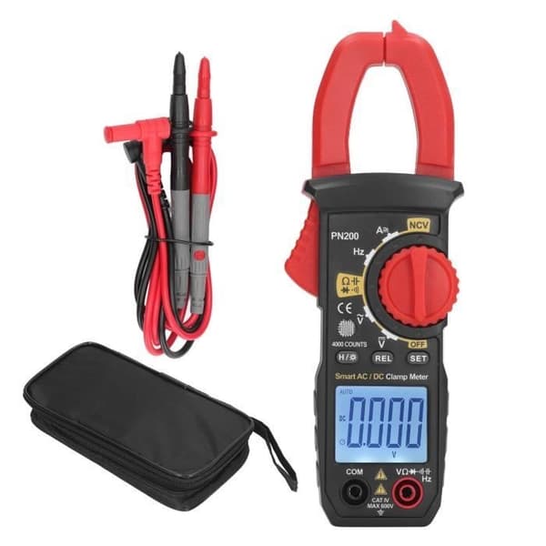 (Rød og sort) Digital tangmeter - SURENHAP - Model AC DC NCV - 600V - 20A - Baggrundsbelyst display