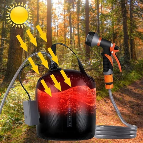 20L solvarmet bøtte – Bærbar campingdusj med LED, USB og 8 spraymoduser