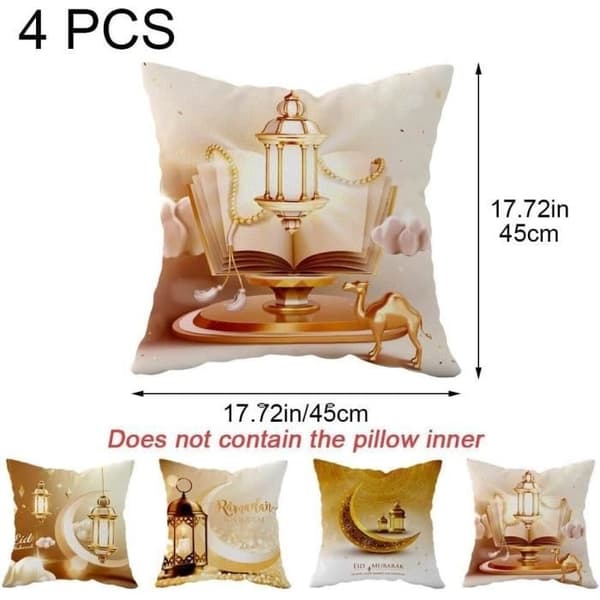 Pudebetræk i klare farver - Eid Mubarak - 4 stk. - 45x45 cm - Polyester - Moderne