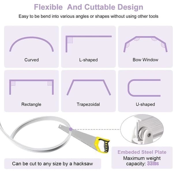 (Vit) Gardinstång - LECOO - 3 meter - Flexibel - Robust - Vit
