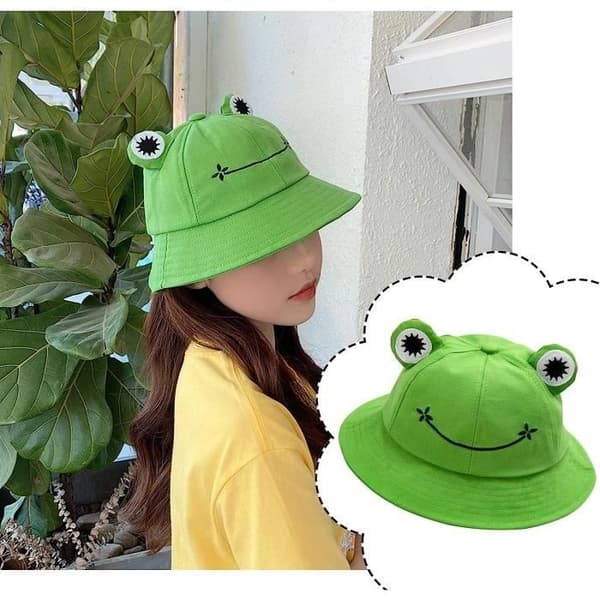 (Vit) Dambomullssolhatt - Frog Bucket Hat - Packbar -