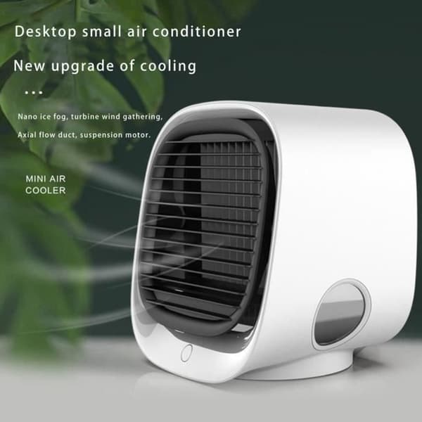 Mini aircondition-bordventilator med LED-natlys - hvid