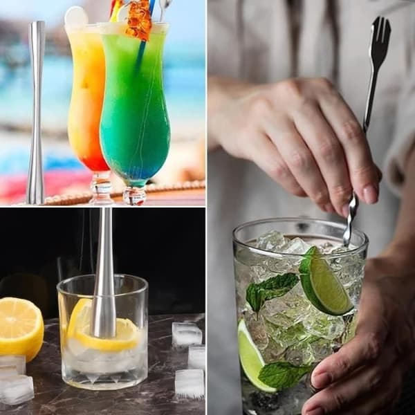 26 cm rustfri stål cocktail muddler mojito muddler med cocktail ske is muddler brugt i barer, restauranter