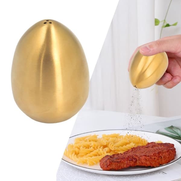 Eggkrydderbøsse - Rustfritt stål - Eggform - 5,5 cm - 7,5 cm - Gull
