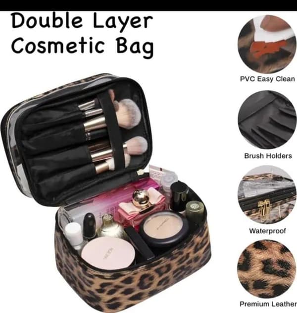 Vandtæt makeuptaske med dobbelt rum til makeup, makeuptaske, makeuptaske til kvinder