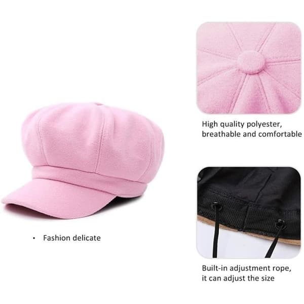 (lyserød)Baskerhat - Elegant - Damebaskerhat - Ruskind og polyester - One Size -