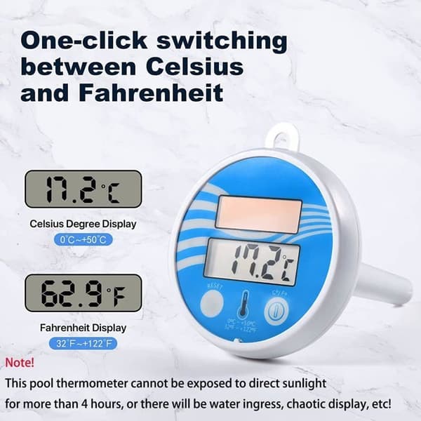 Digital solcellsdriven flytande pooltermometer med rem för utomhus- och inomhuspooler, spa, jacuzzi etc.