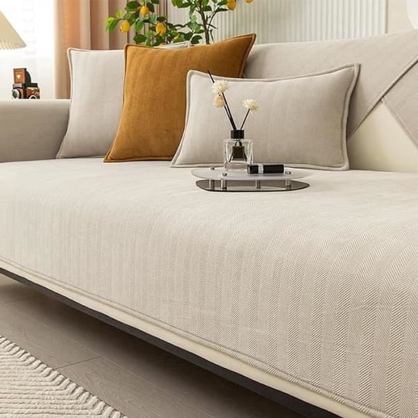 (Beige) Sofabetræk - OTHERWISE - Chevron Chenille - Beige - 70x70 cm - Maskinvaskbar