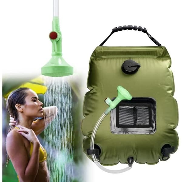 Solcellsdriven duschväska för camping, 20L bärbar solcellsdriven duschväska för camping, varmvattendusch med duschmunstycke