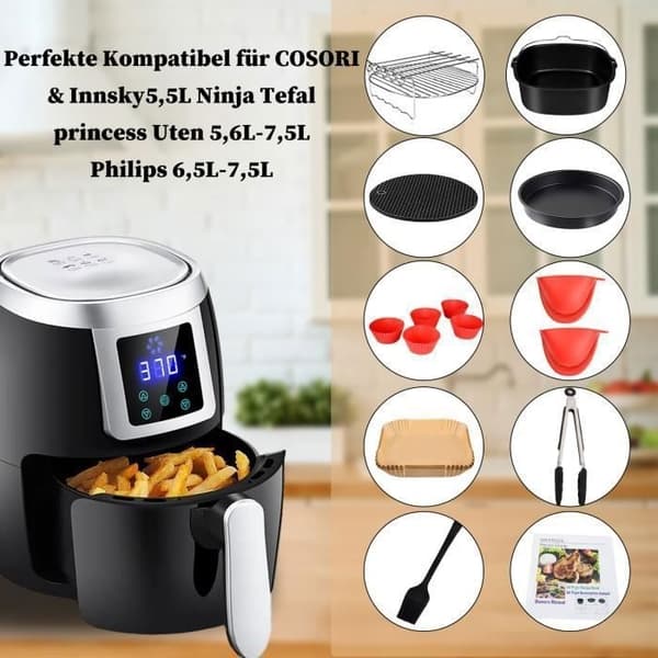 Tilbehørssett til airfryer, firkantet tilbehør til airfryer, 8 tommer