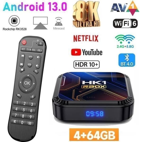Android TV-box Android 13 Smart TV-box, IPTV-box Wifi 4G+64GB H616 8K Netflix Google Store Android Mediabox