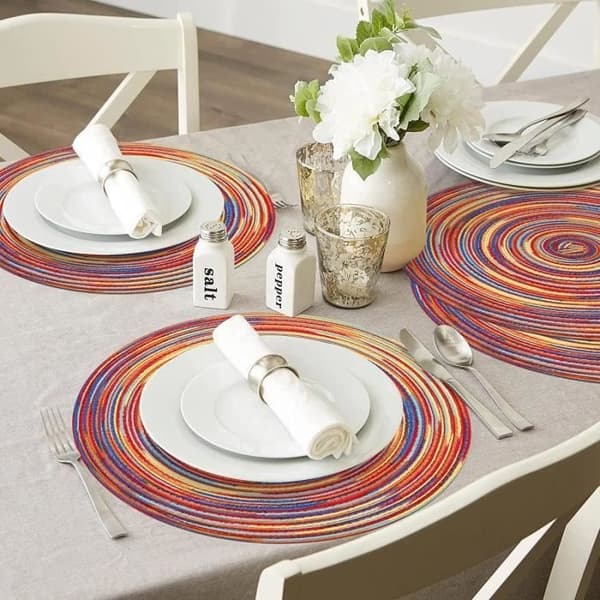 (Punainen) Tabletti - Punottu Puuvilla - 6 kpl:n setti - Pyöreä - 38 cm - Punainen