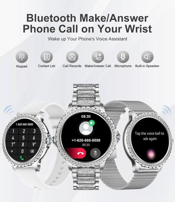 (Sølvpink) Dame Smartur Bluetooth Telefonopkald 100+ Sport Sølv Dame Smartur Til Android iOS 1,32" HD Frekvens C
