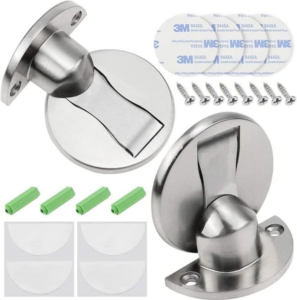 (Silver) Magnetiska dörrstoppar - Väggskydd - 2-pack - Enkel installation - Silver - Stark magnet