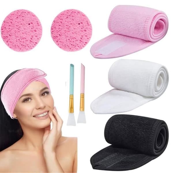 (Hvid, Sort, Pink) Makeup-pandebånd til kvinder - MAKE-UP - Sæt med 3 - Blød og elastisk frotté