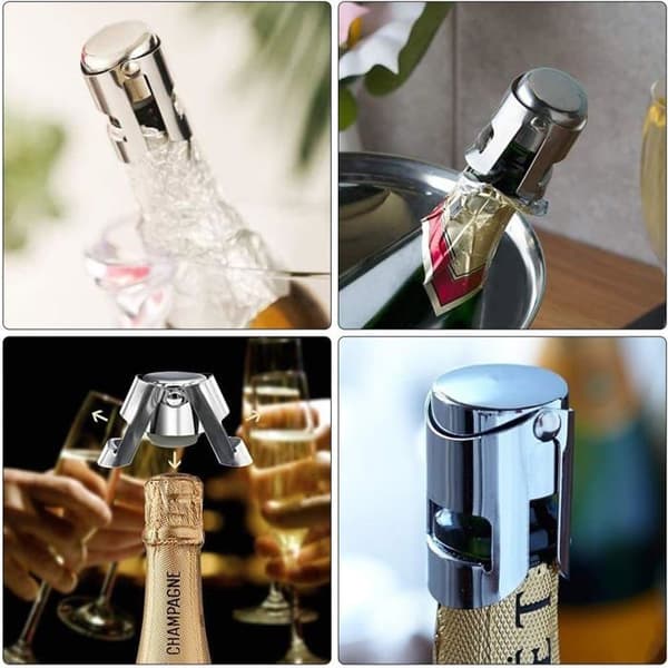 Champagnepropper, sæt med 4 vakuumforseglede mousserende vinflaskepropper i rustfrit stål
