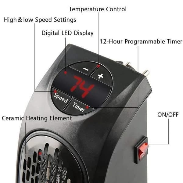 Elektrisk radiator - Luftvarmer - Mini kraftfuld 300W varmeblæser - Sort - Programmerbar