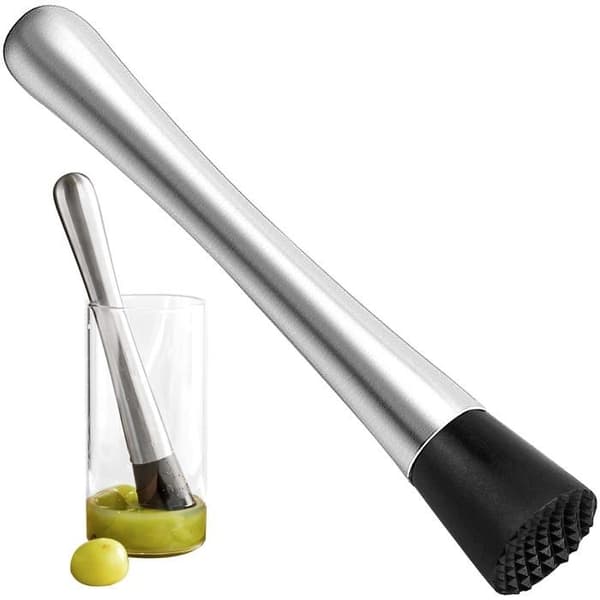 21 cm cocktailmuddler i rustfritt stål med rillet nylonhode og fruktblender