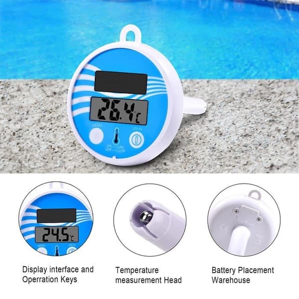 Digital solcellsdriven flytande pooltermometer med rem för utomhus- och inomhuspooler, spa, jacuzzi etc.