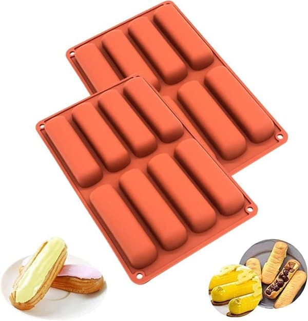 Sett med 2 silikonbakeformer, financier-form, éclair-form, mini-kubeform, silikonform med 8 hulrom,