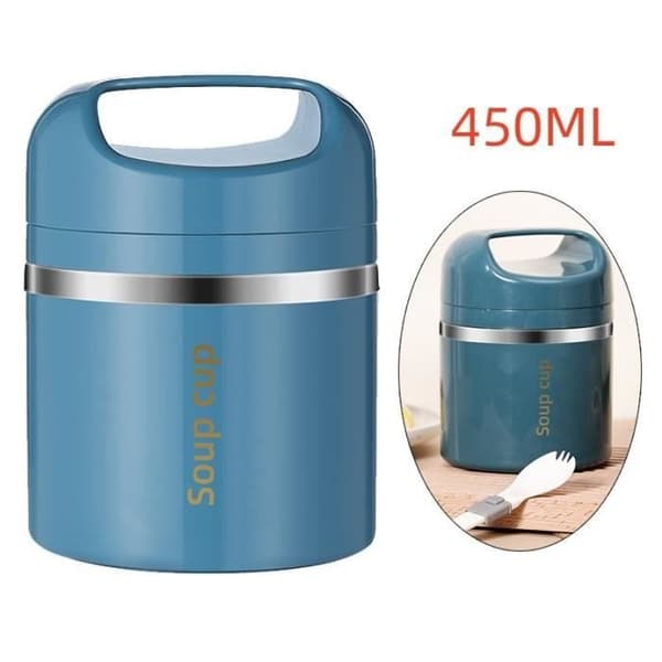(Blå) Isolert matbeholder - Rustfritt stål - 450 ml - Bærbar - Dobbelt lag -